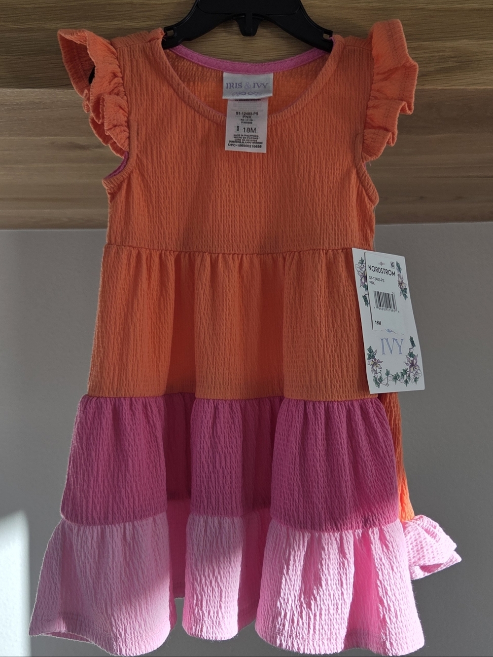 Iris & Ivy Coral & Pink Tiered Ruffle Dress